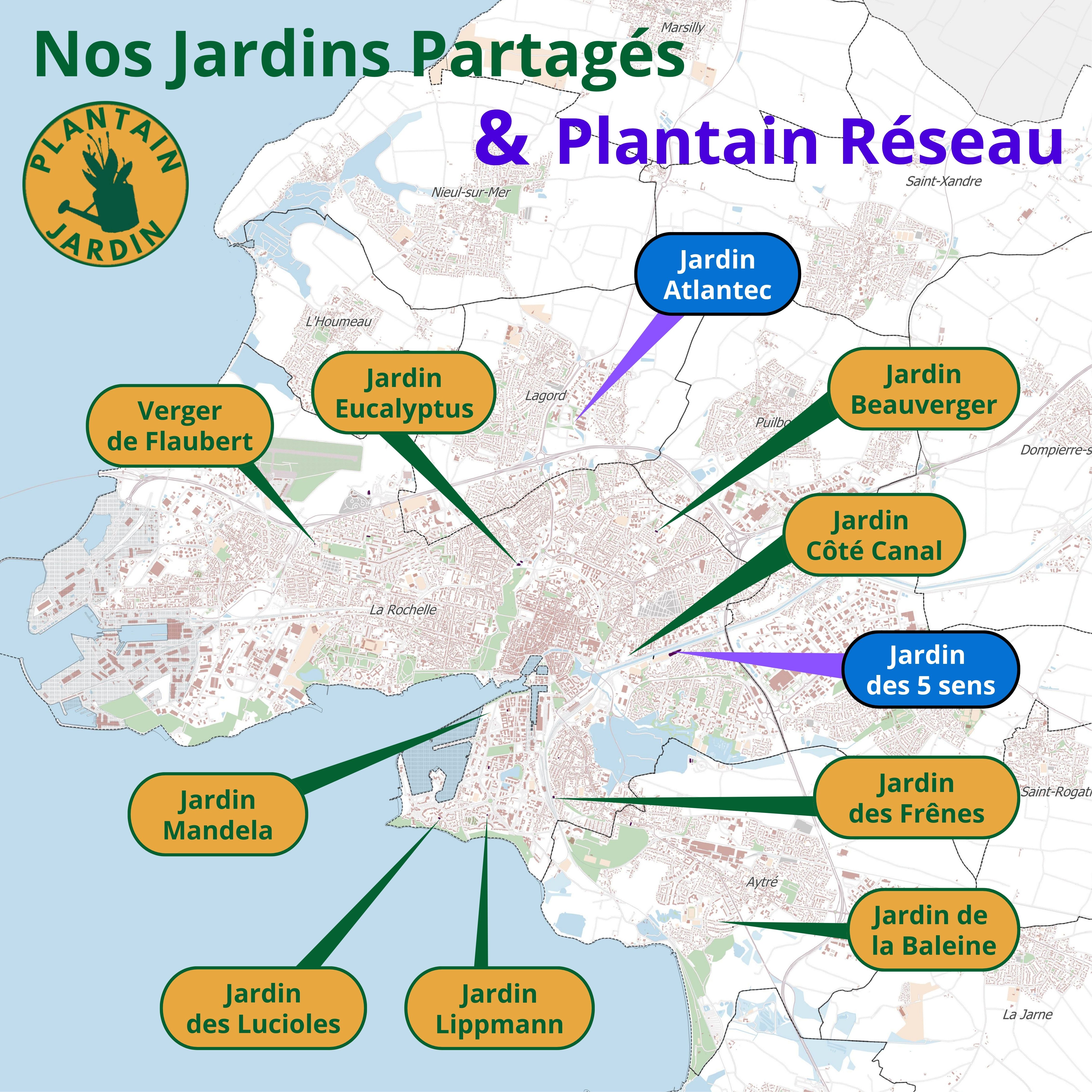 Carte des jardins partages Plantain Jardin a La Rochelle